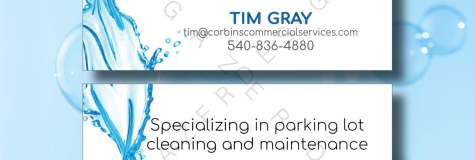 Corbins Commercial Services business card design by Storm Gazer Designs, showing a continuous water graphic