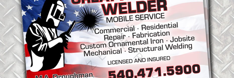 Business card design for Great American Welder, with a bold and industrial look that reflects welding services.