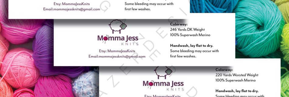 Custom yarn labels for Momma Jess, designed by Storm Gazer Designs.