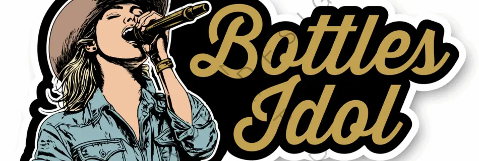 The finalized Bottles Idol logo, featuring a stylized wordmark in a high-energy script font, designed to promote the monthly karaoke competition.